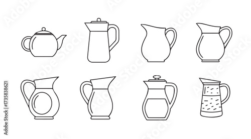 Vector art of pitchers on white set