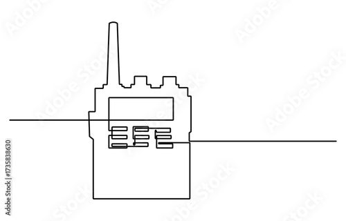 Walkie talkie one line drawing electronic object. Portable two-way radio transceiver device for communication, Vector continuous one single line drawing icon of portable walkie talkie in silhouette.