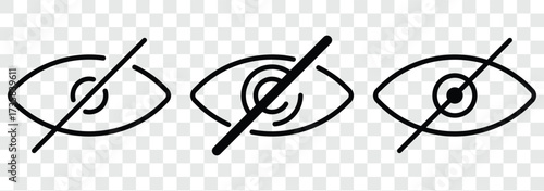 Eye and no eye icons . See and unsee eye icon . Show and hide icon . Vector illustration. Visible icon In Flat and stroke Style Vector For App, UI, Websites. Black. Eye Inside Magnifier Search Icon De