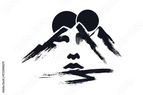 Mountain face surreal landscape brush sketch vector illustration