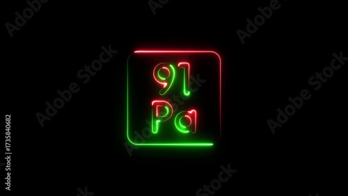 Neon Element 91 Pa Symbol Red and Green Glow periodic table
