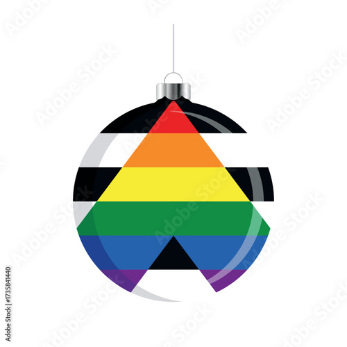 Straight Ally Flag Christmas ball icon vector isolated on a white background. LGBTQ+ decorative Christmas tree ornament. Christmas hanging bauble with a Straight Ally pride flag symbol