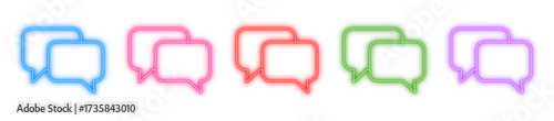 Speech bubbles neon icon isolated, Glowing chat symbols, Bright message signs, Luminous dialogue bubbles, or Shiny conversation indicators vector illustration