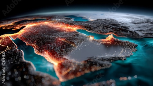 3D Map Visualization of UAE Highlighting City Hotspots in Dubai and Abu Dhabi at Night