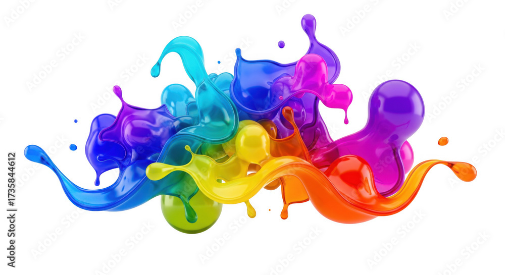 Fototapeta premium Iridescent liquid burst with diverse saturated color palette on dark background
