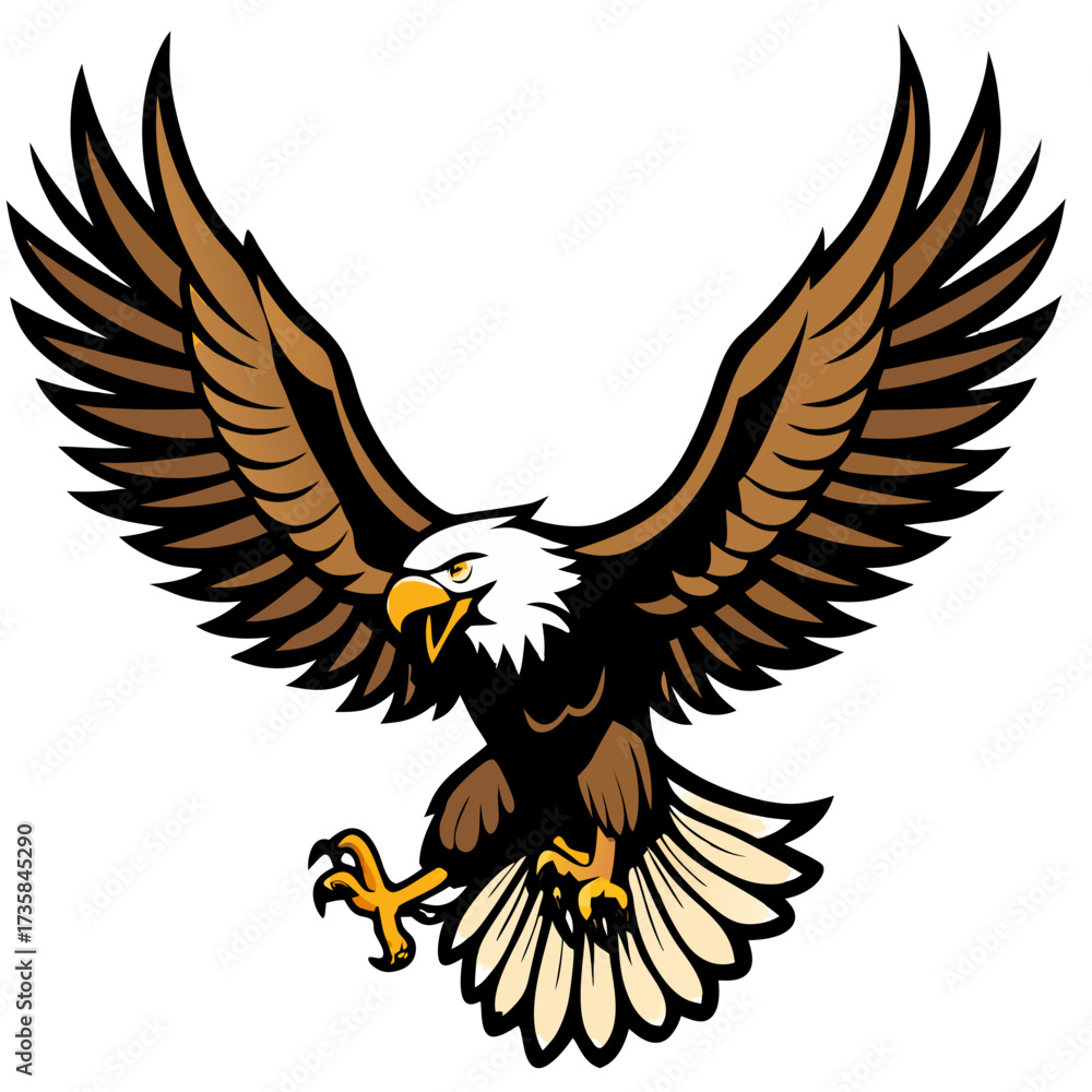 Obraz premium Flying Eagle Color full with Spread Wings – Powerful Bird Illustration.