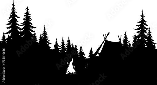 Camping Forest Silhouette SVG | Tent, Trees & Campfire Outdoors 
