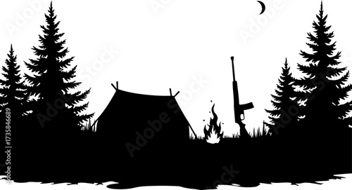 Camping Forest Silhouette SVG | Tent, Trees & Campfire Outdoors 