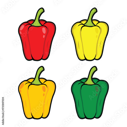 Red Yellow Green Bell Peppers Set