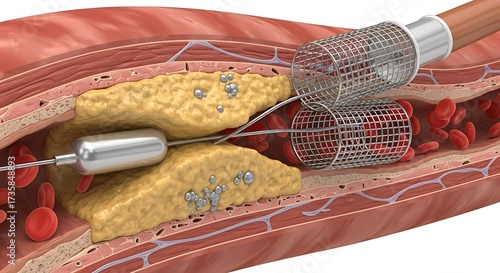 Medical procedure of artery blockage treatment.