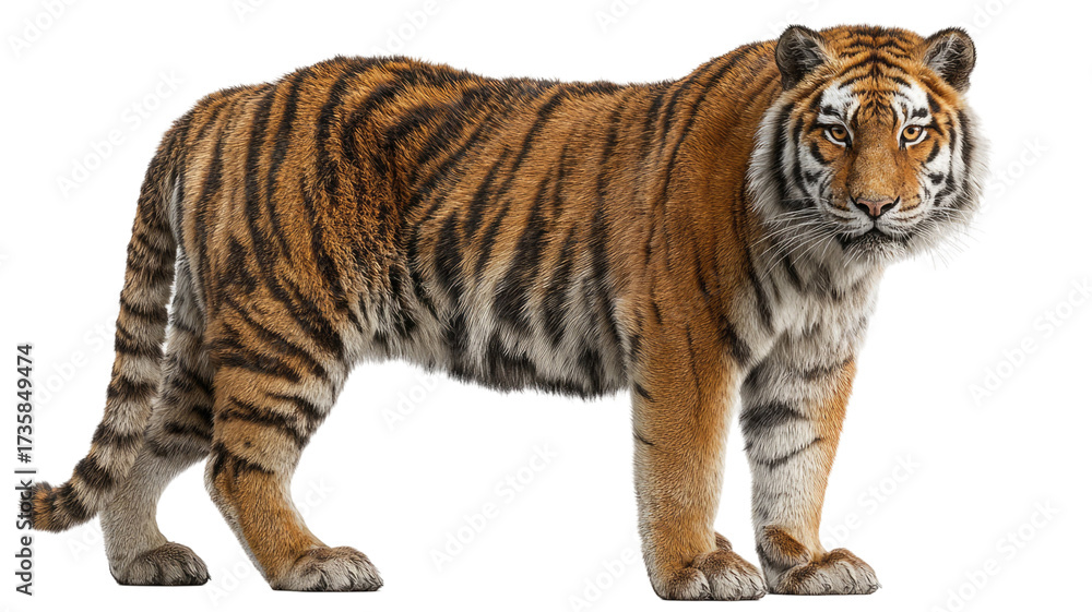 Obraz premium 3d render of a wild tiger portrait with realistic detailed face and striped fur animal illustration isolated on white background