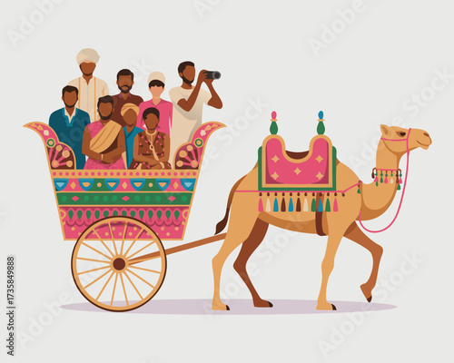 Decorated Camel Cart in Indian desert, Rann festival, Rann Utsav of Kutch, Gujarat, India.