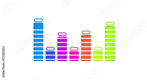 Colorful graphic representation of an audio equalizer, showing fluctuating sound levels visually.