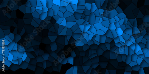Deep Blue Abstract Geometric Mosaic Cells Dark Gradient Background Texture Vector Art pattern