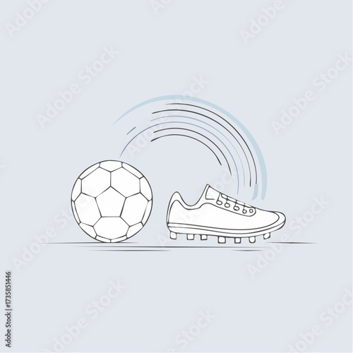 Illustration of a soccer ball being kicked by a shoe, depicting motion and action in a sports context.