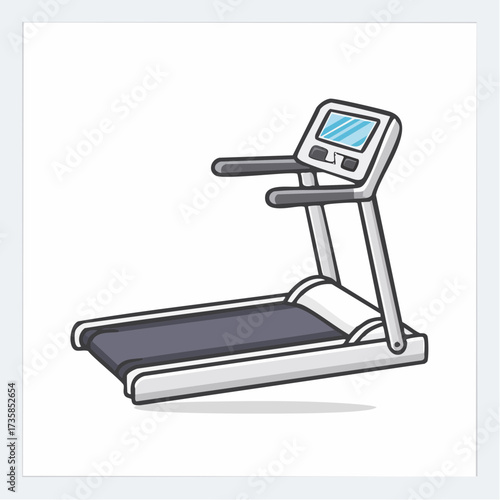 A detailed illustration of a treadmill, showcasing its design and features, perfect for fitness and exercise.