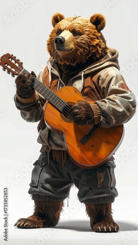 The bear is holding a guitar background motion illustration expression movement gesture creative style scene elements layers frame composition colorful backgrounds cartoonish depth