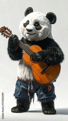 A stuffed panda playing guitar background illustration frame elements style cartoonish creative figure design backgrounds composition expression gesture emotion motion layers colorful