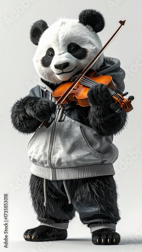 A stuffed panda playing violin background figure design backgrounds creative layers illustration movement colorful cartoonish gesture frame elements scene motion depth composition expression