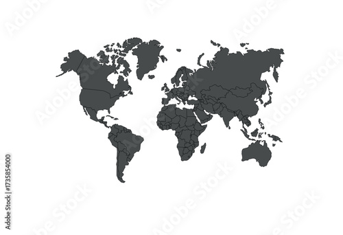 black colour vector world map with white background illustrator