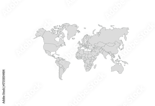 white colour world map with black outine vector illustrator