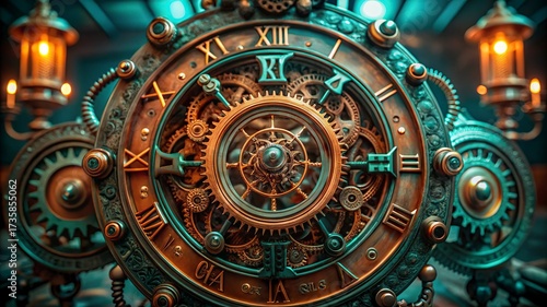 Wallpaper Mural 3D illustration of abstract geometric composition,digital art works. Computer generated graphics.Antique clock isolated on a white background. 3d render. Torontodigital.ca