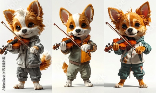 A fox playing violin and another background layers motion cartoonish elements movement design depth composition frame backgrounds style colorful expression emotion figure creative gesture