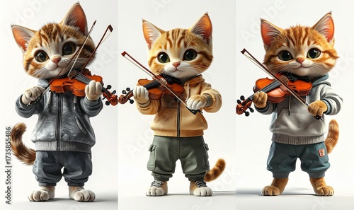 The cat is playing violin background expression colorful elements emotion scene illustration style motion gesture depth figure design composition creative layers cartoonish movement