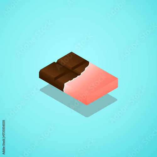 Chocolate bar vector isolated on blue.