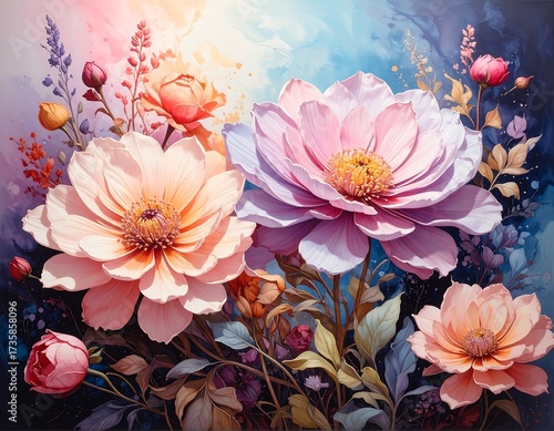 Vibrant floral bouquet painting