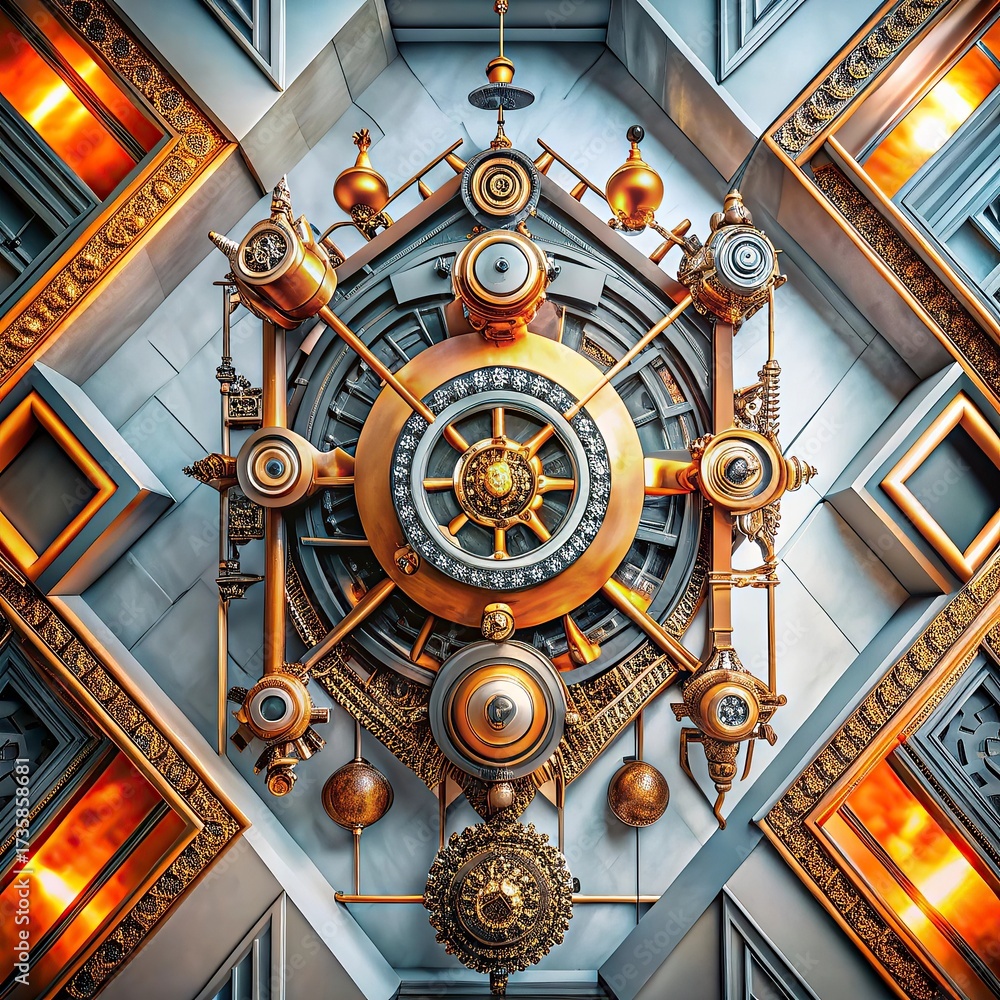 Fototapeta premium 3D illustration of abstract geometric composition,digital art works. Computer generated graphics.Antique clock isolated on a white background. 3d render.