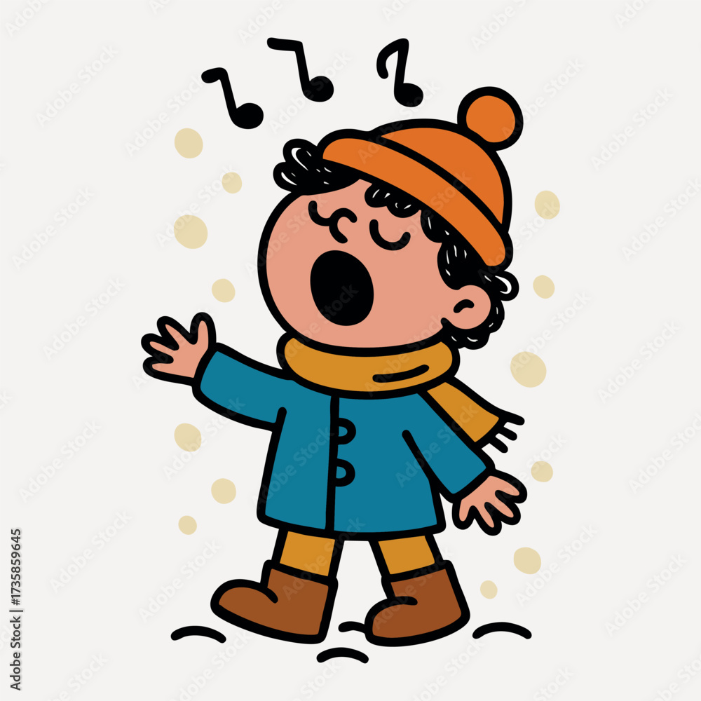 Fototapeta premium Funny doodle child in Christmas hat