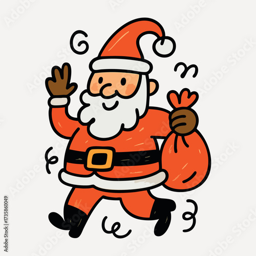 Santa Claus doodle carrying gift sack