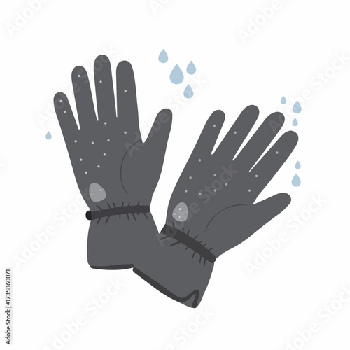 Flat Style Winter Black Waterproof Gloves Fashion Clothing Illustration