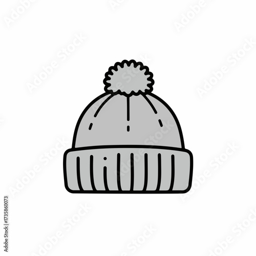 Simple Line Drawing Winter Hat with Pom Pom Apparel Illustration