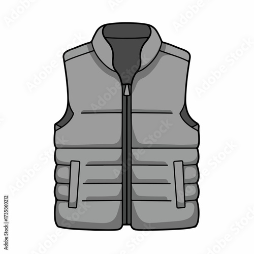 Flat Style Detailed Puffer Vest Clothing Item Isolated Illustration