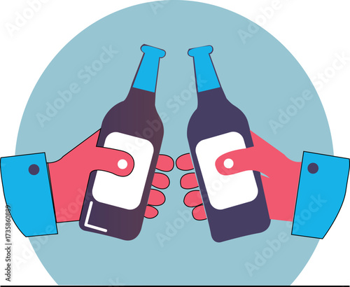 Cheers Beer Vector – Hands Clinking Bottles Illustration for Party and Celebration Design