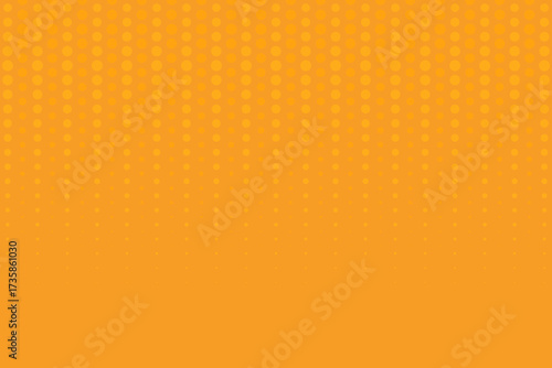 Yellow orange halftone pattern. Circle pixilated dot texture. Retro comic gradient background. Pop art faded gradient pattern. Vector backdrop.