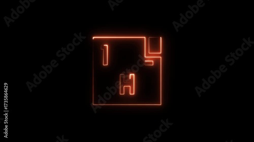 Neon Hydrogen Element Symbol 1H Glowing in Orange