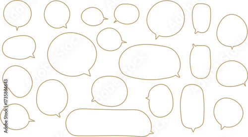 The bubbles are drawn in a hand-drawn or casual vector style, showcasing a wide variety of shapes and sizes.　Orange color.