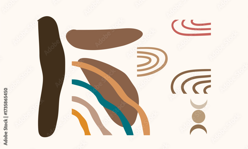 Fototapeta premium Abstract art composition with earthy tones and minimalist geometric shapes creating serene balance