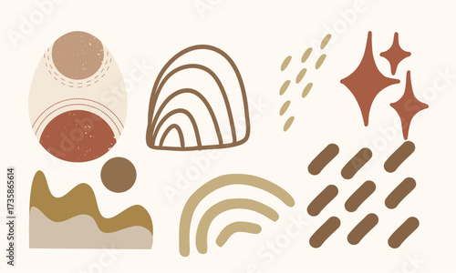 Abstract boho chic art background with geometric shapes in earth tones, modern art