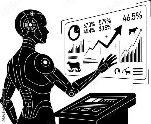 futuristic robot evaluates livestock data, powering smart agricultures next evolution