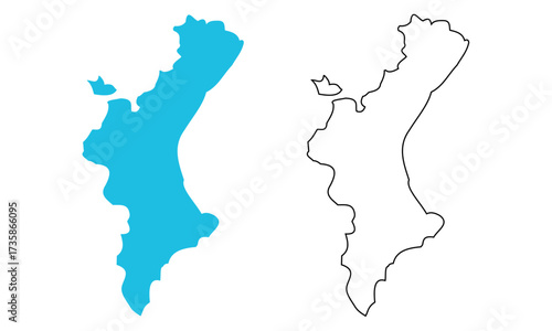 map of Valencia autonomous community of Spain. Map with detailed outlines and blue silhouettes