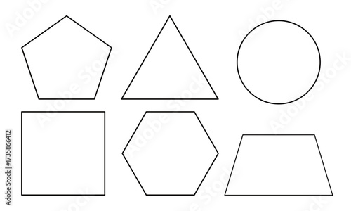 Geometric shapes vector design showcasing various polygons and a circle for educational purposes