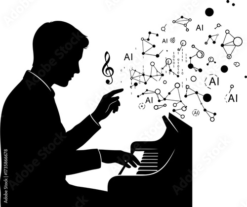 artistic vision orchestrates ai, crafting futuristic melodies from digital data