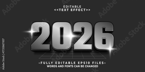 editable 3d silver 2026 metal text effect