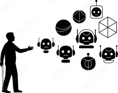human curates ai concepts, envisioning diverse applications for digital intelligence
