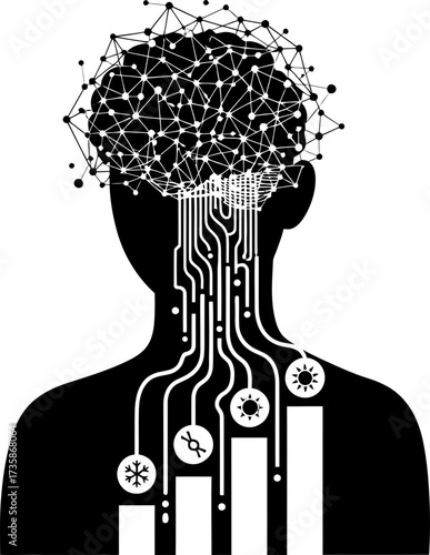 ai brain connects body, revealing complex data patterns for human advancement