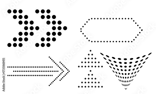 Abstract shapes and arrow vectors composed of dots creating a modern and minimal design